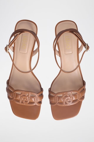 Sandales à talons en cuir Sidney - Beige et argenté