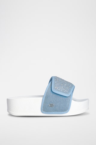 Claquettes plateformes - Blanc, bleu et argenté