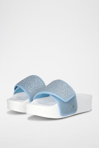 Claquettes plateformes - Blanc, bleu et argenté