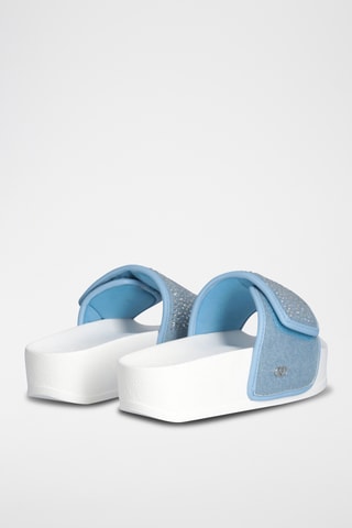 Claquettes plateformes - Blanc, bleu et argenté