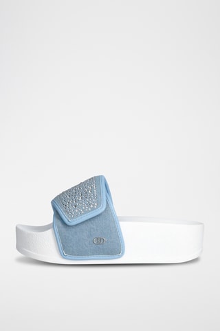 Claquettes plateformes - Blanc, bleu et argenté