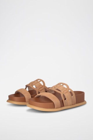 Mules en nubuck Loren - Beige et argenté
