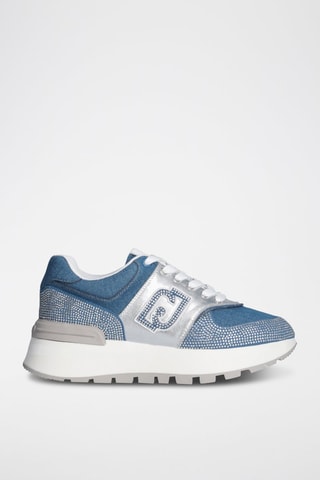 Baskets en cuir et jean Amazing - Blanc, bleu et argenté