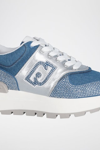 Baskets en cuir et jean Amazing - Blanc, bleu et argenté