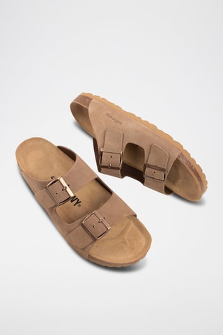 Mules en nubuck - Marron et doré