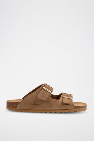 Mules en nubuck - Marron et doré