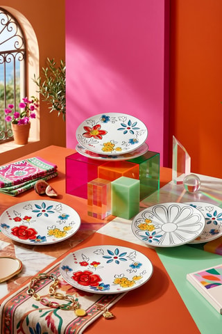 6 assiettes à dessert en porcelaine - 20 cm