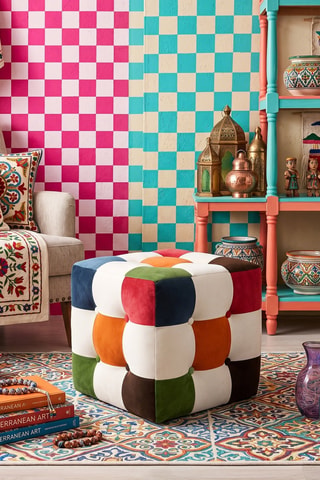 Pouf - Blanc et vert - En polyester