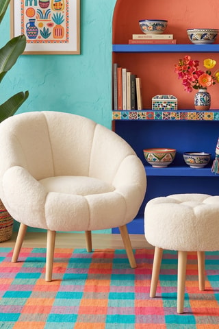 Fauteuil et repose-pied - Blanc