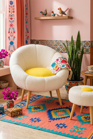Fauteuil et repose-pied - Blanc
