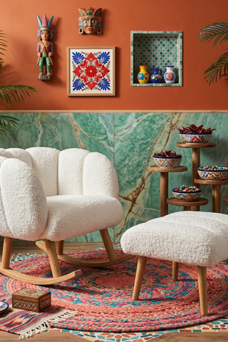 Fauteuil à bascule et repose-pied - Blanc