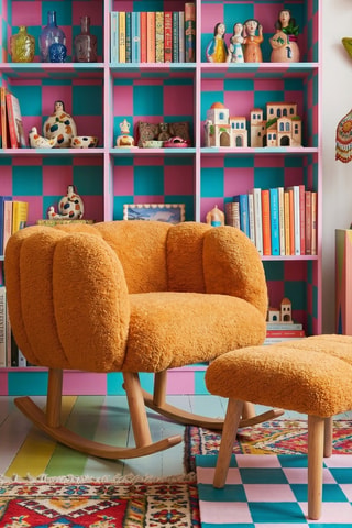 Fauteuil à bascule et repose-pied - Orange