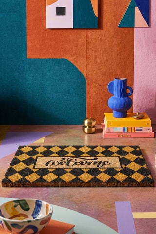 Tapis en fibres de coco - Naturel et noir - 40 x 60 cm