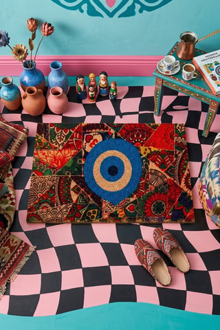 Tapis en fibres de coco - Rouge et bleu - 40 x 60 cm