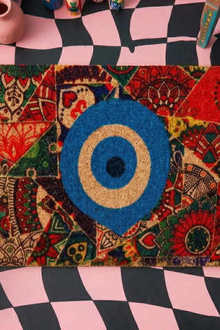 Tapis en fibres de coco - Rouge et bleu - 40 x 60 cm