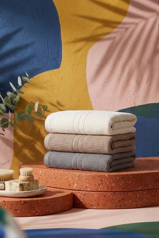 3 serviettes de toilette - Gris et beige - 50 x 100 cm
