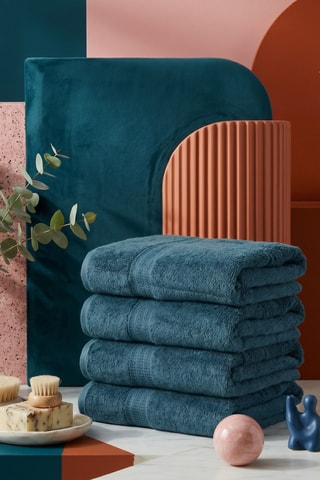 4 serviettes de toilette - Bleu canard - 50 x 90 cm