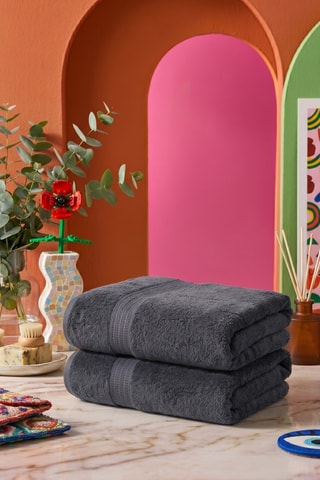 2 draps de douche en coton biologique - Anthracite - 70 x 140 cm