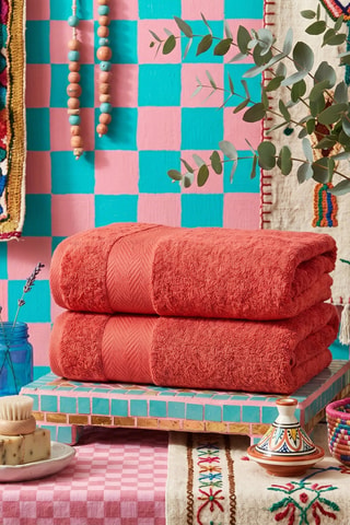 2 draps de douche en coton biologique - Rouge - 70 x 140 cm