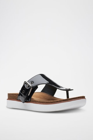 Tongs en cuir Elayne Step - Noir