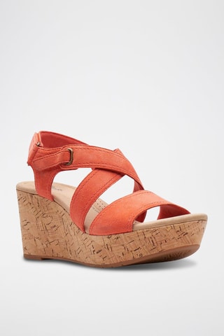 Sandales compensées en nubuck Rose Way - Corail