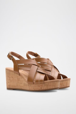 Sandales compensées en cuir Sabina - Marron