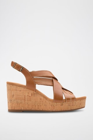 Sandales compensées en cuir Sabina - Marron
