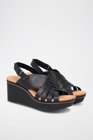 Sandales compensées en cuir Elleri - Noir