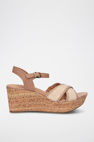 Sandales compensées en cuir Elleri - Ecru et beige