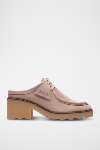 Mules à talons en nubuck Wallablock - Rose poudré
