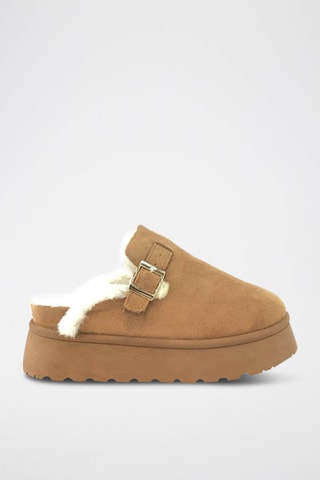 Zuecos forrados con plataforma - Camel