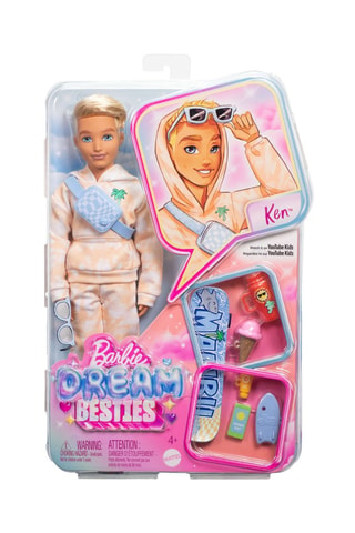 Dream Besties Ken Poupée Barbie - 9 accessoires skate et été - Dès 48 mois