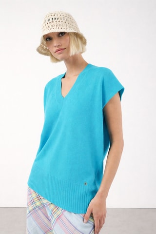 Pull sans manches en laine et cachemire - Turquoise