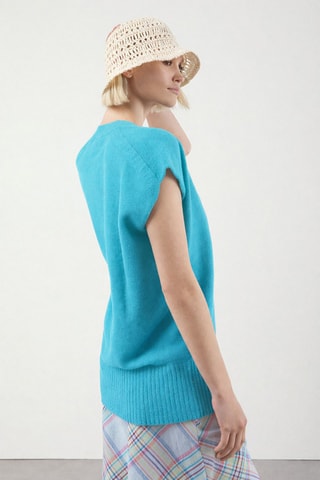 Pull sans manches en laine et cachemire - Turquoise