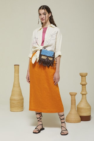 Jupe midi en lin - Moutarde