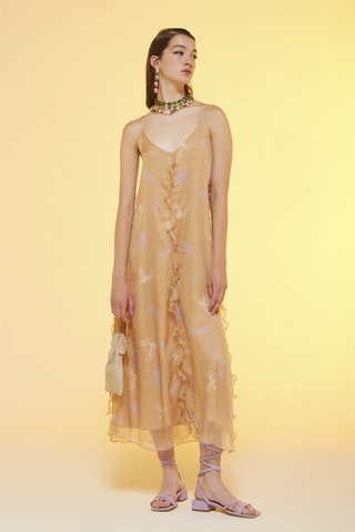 Robe midi en soie - Beige
