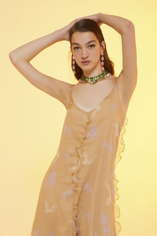 Robe midi en soie - Beige