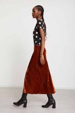 Jupe midi en velours - Marron