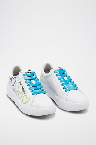 Baskets plateformes en cuir - Love Moschino - Blanc et bleu
