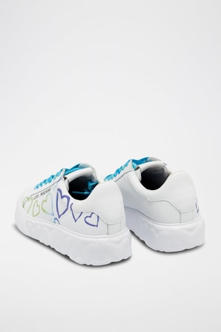 Baskets plateformes en cuir - Love Moschino - Blanc et bleu