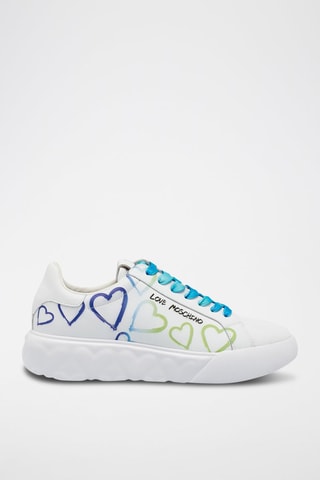 Baskets plateformes en cuir - Love Moschino - Blanc et bleu