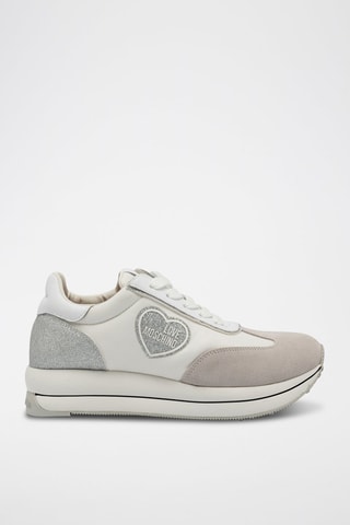 Baskets compensées en cuir - Love Moschino - Blanc