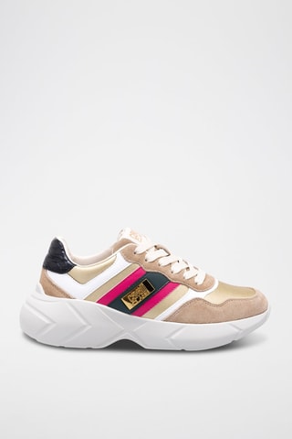 Baskets en nubuck - Blanc, marron, noir et rouge