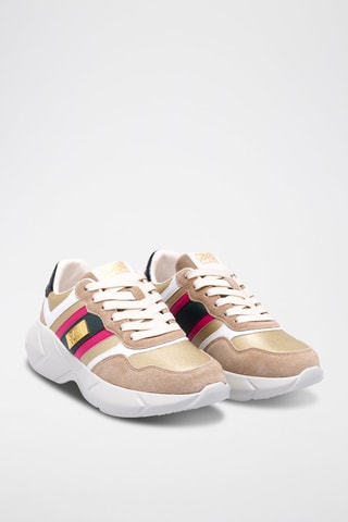 Baskets en nubuck - Blanc, marron, noir et rouge