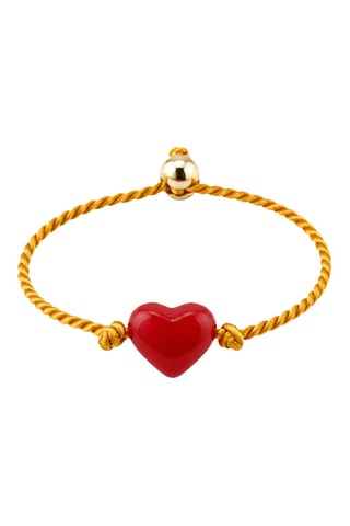 Parure Amore - Fil de soie, corail rouge et or jaune laminé