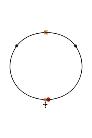 Parure Mystique Gabriel - Fil de soie, corail rouge et or jaune laminé