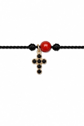 Parure Mystique Gabriel - Fil de soie, corail rouge et or jaune laminé
