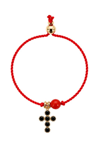 Parure Mystique Gabriel - Fil de soie, corail rouge et or jaune laminé