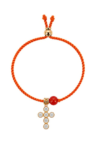 Parure Mystique Gabriel - Fil de soie, corail rouge et or jaune laminé