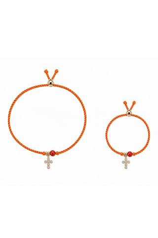 Parure Mystique Gabriel - Fil de soie, corail rouge et or jaune laminé
